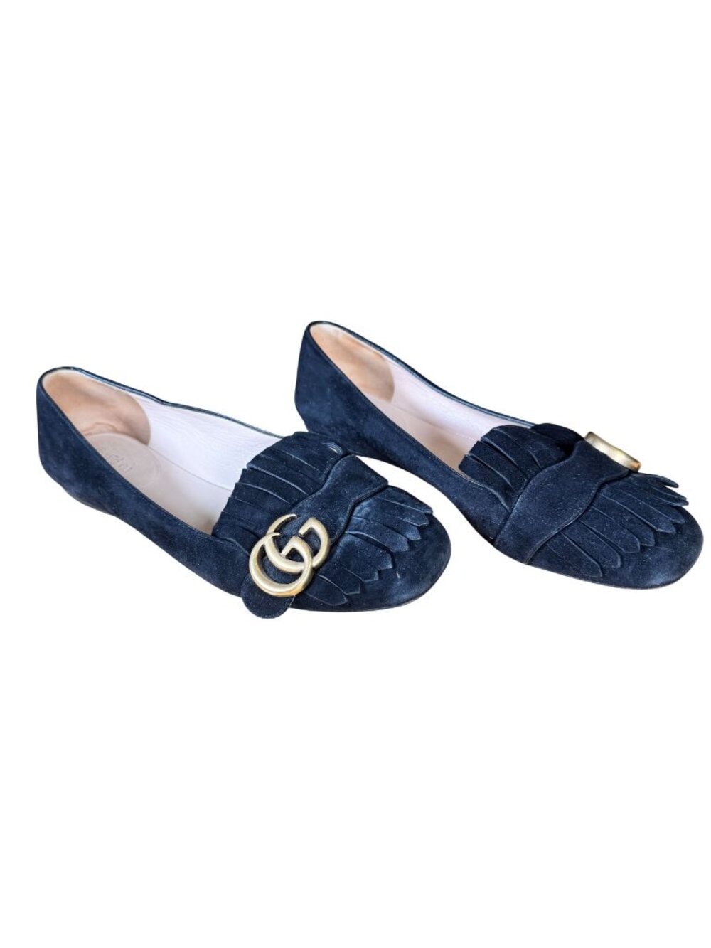 Gucci GG Marmont Black Suede Fringe Loafers Flats Size EU 37 US 7